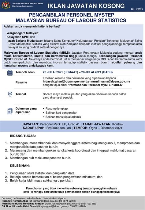 Iklan Jawatan Malaysian Bureau Of Labour Statistics Portal Kerja