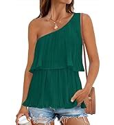 ZESICA Women S 2024 Boho Summer One Shoulder Sleeveless Ruffle Tiered