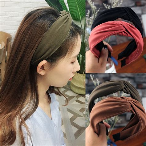 Women Accessory Headwrap Bow Knot Twist Cross Tie Cloth Hoop Hairband Wide Versatilewomens