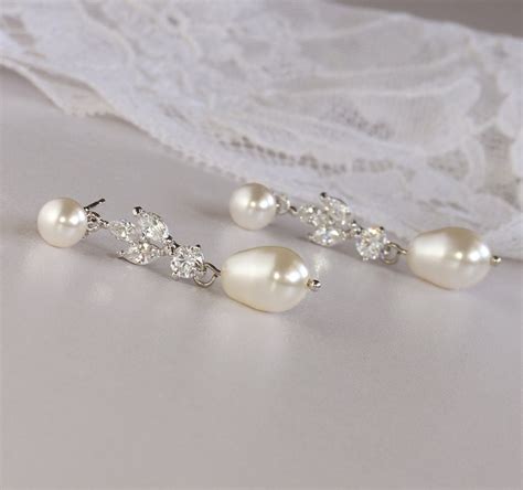 Crystal Pearl Drop Bridal Earrings Pearl And Crystal Etsy