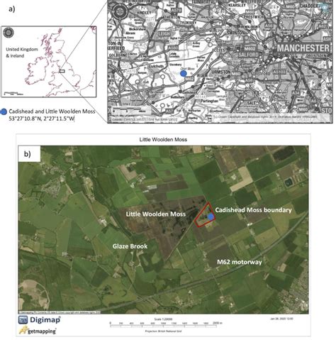 2. a) Location map and co-ordinates of Cadishead and Little Woolden ...