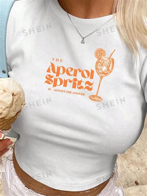 Shein Ezwear Camiseta De Verano Corta De Manga Corta El Aperol Spritz