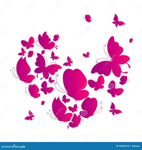 Mariposas Rosadas Hermosas Corazón Aislado En Un Blanco Ilustración