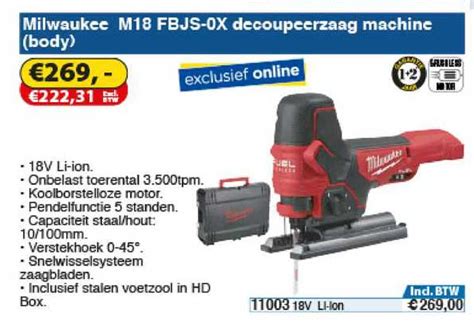 Milwaukee M Fbjs X Decoupeerzaag Machine Body Aanbieding Bij