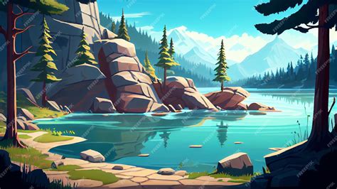 Premium Photo | Lake 2D background environment for a mobile game A high ...