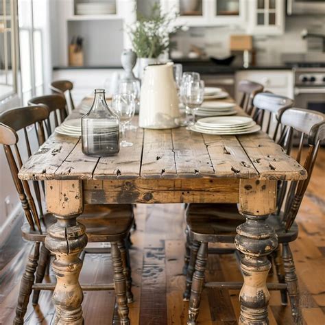 Premium Photo Farmhouse Table With Distressed Finish