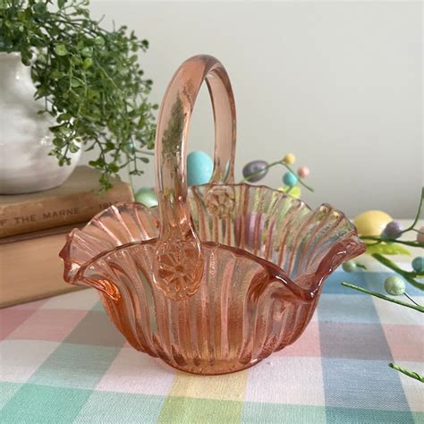 Pink Glass Basket Etsy