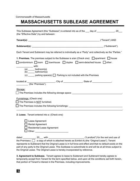 Free Massachusetts Sublease Agreement Template | PDF & Word