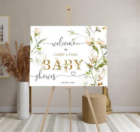 Wildflower Baby Shower Welcome Sign Template Greenery Baby Etsy