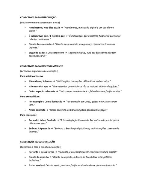 Conectivos De Introdução Desenvolvimento E Conclusão - Conectivos para Introdução, Desenvolvimento e Conclusão | PDF