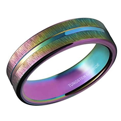 4mm Gay Pride Lesbian Grooved Rainbow Anodized Tungsten Wedding Band