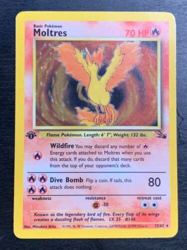 Moltres St Edition Foil Holographic Pokemon Card Fossil Ex