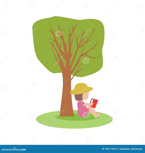 Picture Of A Girl Sitting Under A Tree Reading A Book Vector