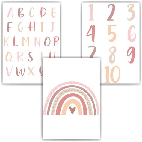 Alphabet Zahlen Kinderposter 3er Set Lernposter ABC Kinderzimmer