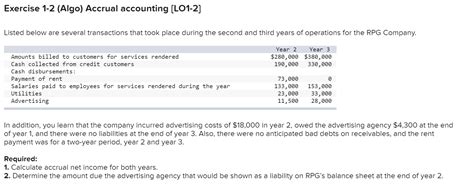 Solved Exercise 1 2 Algo Accrual Accounting LO1 2 L