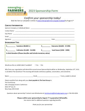 Fillable Online Sponsorship Application Form Premier Cooperative Fax