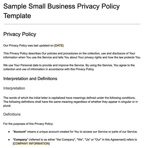 Business Privacy Policy Template [download] Termsfeed