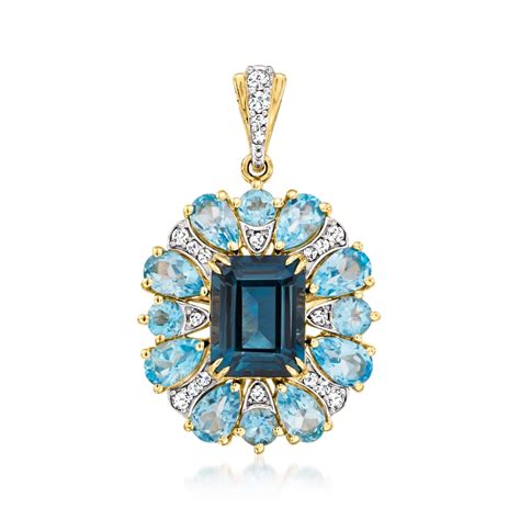 Ct T W London And Swiss Blue Topaz Flower Pendant With Ct T