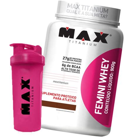 Whey Protein Femini G Morango Max Titanium Coqueteleira Ml Em