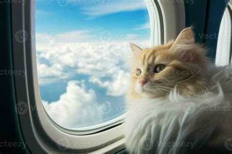 Feline-themed Cat airplane window. Generate Ai 30579748 Stock Photo at