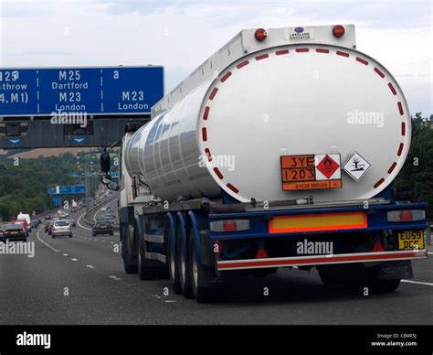 Petrol Tanker On The Motorway Stock Photo Alamy