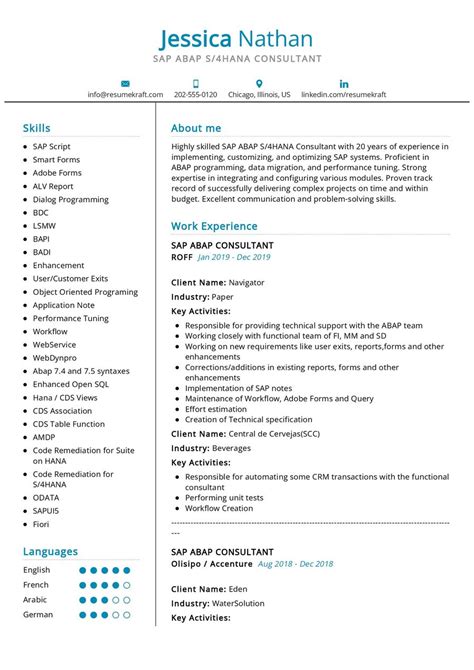 Sap Abap S Hana Consultant Cv Sample In Resumekraft