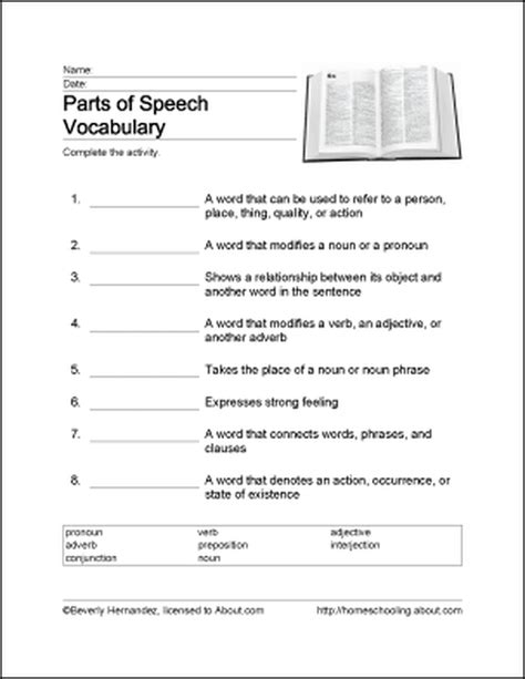 Identifying Parts Of Speech Worksheet