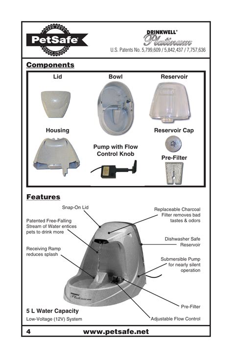 Components, Features | Petsafe Drinkwell® Platinum Pet Fountain User Manual | Page 4 / 85