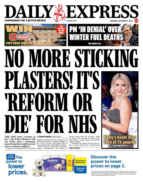 Daily Express Front Page 12th Of September 2024 Tomorrows Papers Today