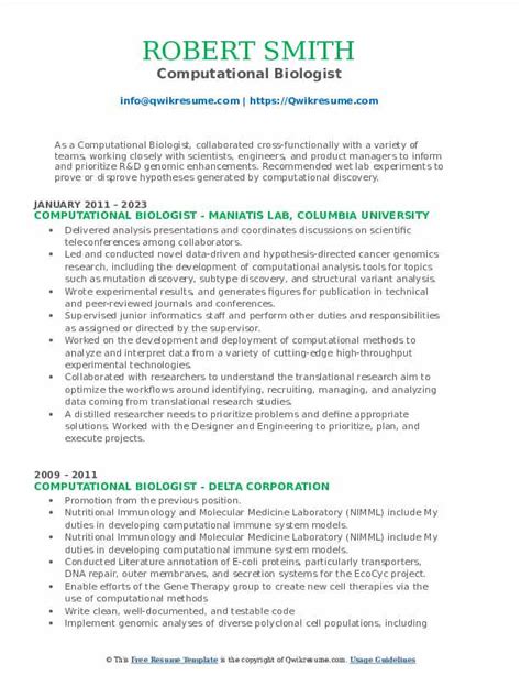 Computational Biologist Resume Samples | QwikResume