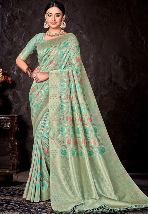 Banarasi Silk Saree In Pastel Green Color