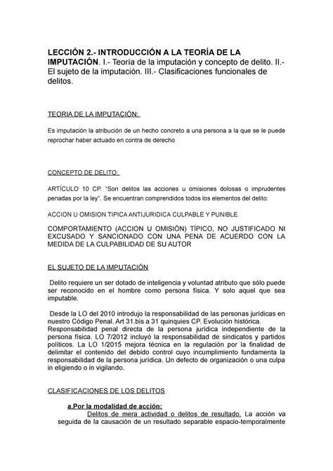 Tema 2 Dp Apuntes Tema 2 Derecho Penal LecciÓn 2 IntroducciÓn A La TeorÍa De La