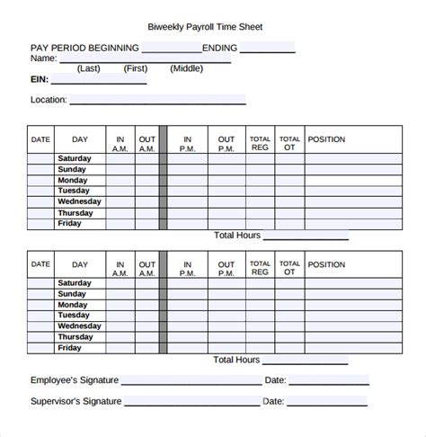 Payroll Weekly Timesheet Template Pdf Template