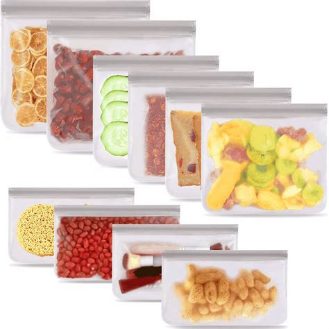 Reusable Silicone Bags Ziplock Reusable Food Storage Bags 10 Pack