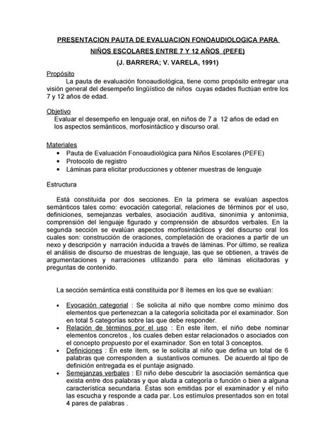 Evaluacion Lenguaje PRESENTACION PAUTA DE EVALUACION FONOAUDIOLOGICA