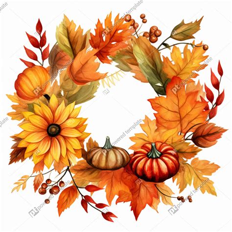 Fall Wreath Clipart on White Background | Free, AI Image | PoweredTemplate | 120124 ...