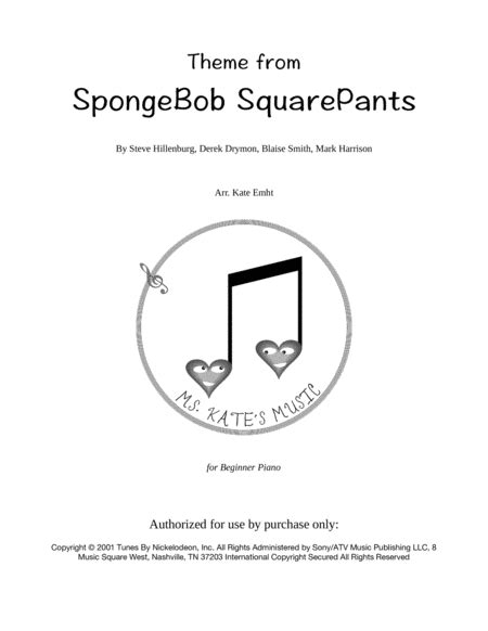 Spongebob Squarepants Theme Song By Derek Drymon Easy Piano Digital