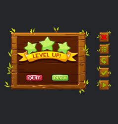 Game Ui Big Kit Template Wooden Menu Of Royalty Free Vector