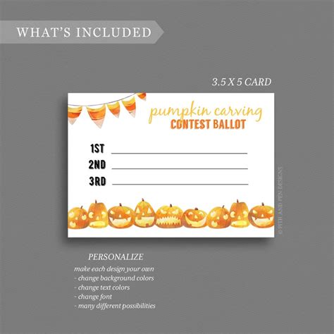 Pumpkin Carving Voting Card Halloween Contest Ballot Instant Etsy