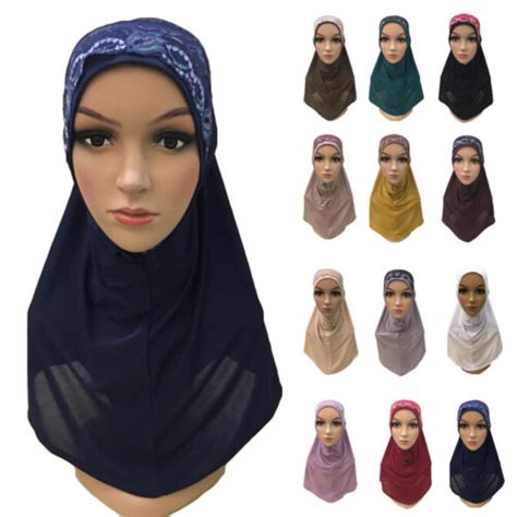 One Piece Lace Amira Hijab Women Muslim Scarf Shawl Wrap Overhead