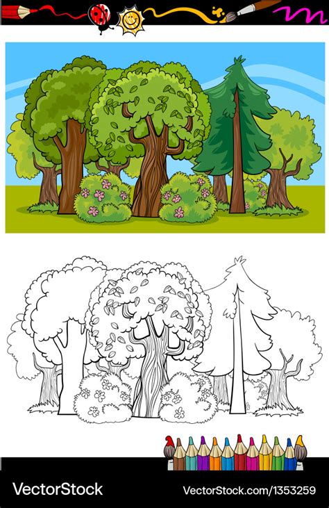 Trees And Forest Cartoon For Coloring Book Vector Image