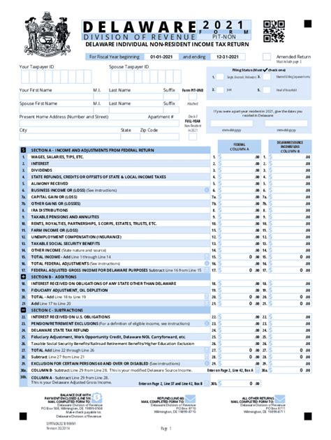 Delaware Individual Resident Income Tax Return Taxformfinder Fill Out