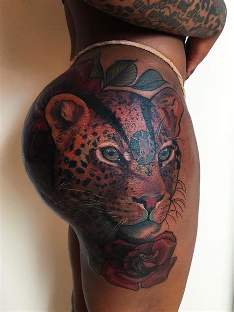 Cheetah Print Tattoos On Hip And Thigh