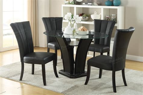 5 Pieces Round Glass 8mm Tempered Glass Table Dining Room Set In Black Vivi Furniture