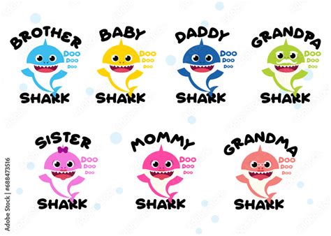 Baby Shark Birthday Card Cartoon Sharks Characters Baby Shark Icons