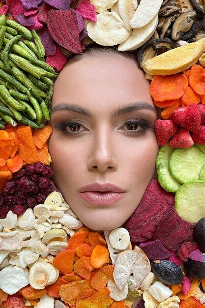 Premium Photo Portrait Of Lovely Woman On Colorful Fruits And