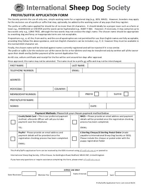 Fillable Online Prefix Suffix Application Form Fax Email Print Pdffiller