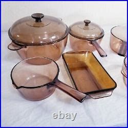 Vintage Corning Pyrex Amber Vision Ware Lids Pots Rangetop Cookware