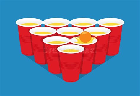 Red Beer Pong Illustration Plastic Cup And Ball With Splashing Beer