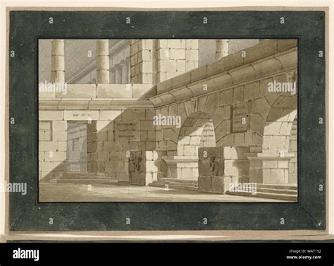 Drawing Stage Design Court Of Antique Building Early 19th Century